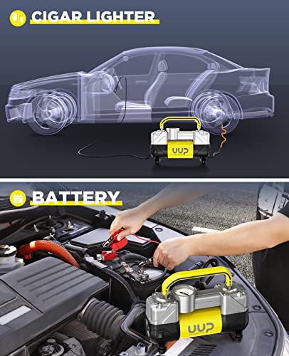 UUP Portable 12V Air Compressor, 150 PSI Tire Inflator with Dual Cylinders - color: Yellow