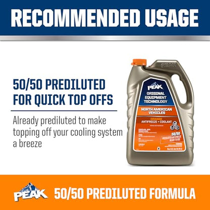 PEAK OET Extended Life Orange 50/50 Prediluted Antifreeze/Coolant for North American Vehicles, 1 Gal. - size: 50/50