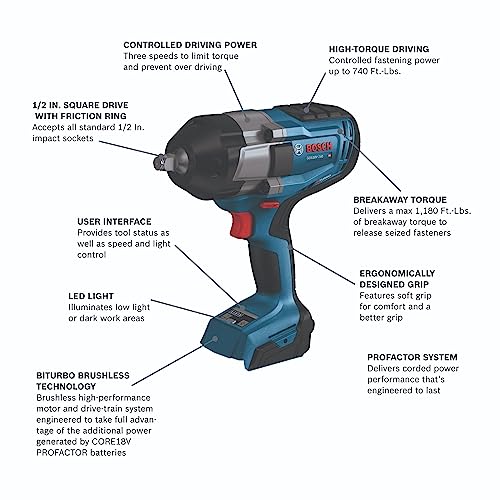 BOSCH GDS18V-740N PROFACTOR 18V 1/2 In. Impact Wrench with Friction Ring (Bare Tool) - style: Tool Only