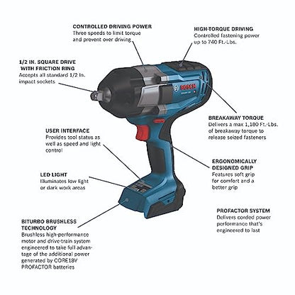 BOSCH GDS18V-740N PROFACTOR 18V 1/2 In. Impact Wrench with Friction Ring (Bare Tool) - style: Tool Only