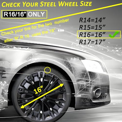 16 inch Hubcaps ABS Replacement for Steel Wheel（Non-Alloy） Snap-on Set of 4 - color: BK-Black, size: 16-inch