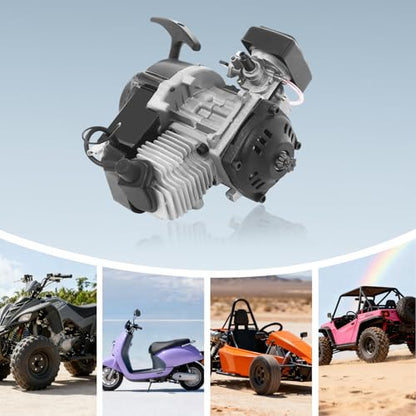 49cc Engine 2 Stroke Engine Dirt Bike Engine Pit Bike Engine Parts for 33CC/36CC/43CC/47CC/49CC Dirt Bike, Pit Bike, Go-Kart, Air-Cooled, Aluminum Alloy, 44mm Bore, 25H Chain, 7T Sprocket
