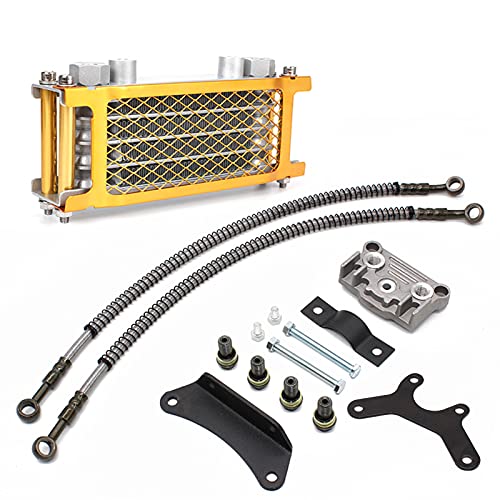Motorcycle Engine Oil Cooler,Universal Engine Oil Cooling Kit for ATV Pit Bike Motorbike,Dirt Bike Oil Cooler Cooling Engine Radiator Kit Universal for 70cc 110cc 125cc 140cc Motorcycle - color: gold