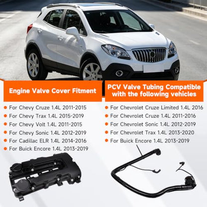 Valve Cover with Gasket Bolts Oil Cap Replace 55573746 25198874 and 25193343 PCV Valve Hose Kit for Chevrolet Cruze Sonic Trax for Buick Encore 1.4L Turbo Engine