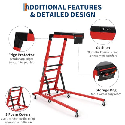 TrailBlaze Topside Automotive Engine Creeper – 400 lbs Capacity – Adjustable Height 48"-66" – Collapsible Heavy Duty Over-Engine with 6 Swivel Casters, Thick Cushion, Tool Pouch – Red Shelf + Black - color: Red+black