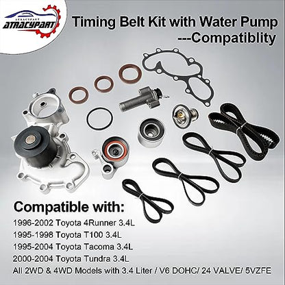 Timing Belt Kit Water Pump, Fit For 1995-2004 Toyota 4Runner, Tacoma 3.4L - size: TKT025 With Thermostat