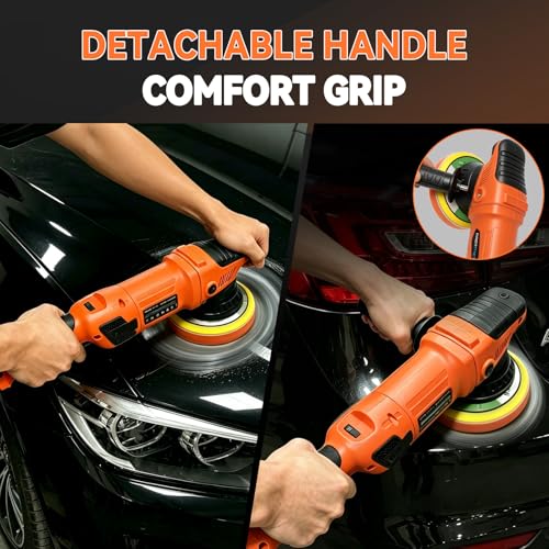 1200W 6" Rotary Buffer, 2500-6000RPM, Detach Handle, Car/Boat Sand & Wax - color: Orange & Black