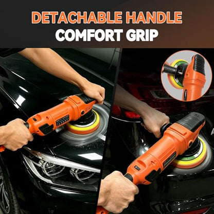 1200W 6" Rotary Buffer, 2500-6000RPM, Detach Handle, Car/Boat Sand & Wax - color: Orange & Black