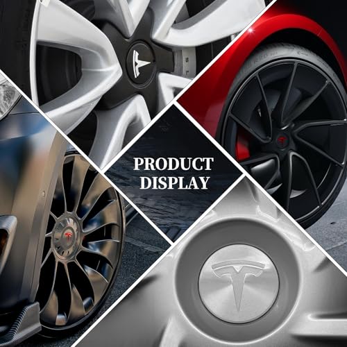 4 Pack Aluminum Waterproof Wheel Cover Center Emblem Sticker for Tesla Model 3 Model Y 56mm Hubcaps Wheel Rim Cover (Silver Background+Red Emblem) - color: Silver Background+Red Emblem