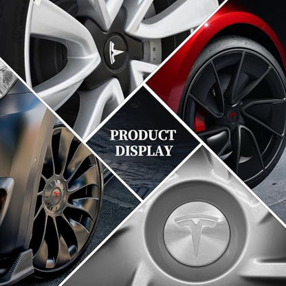 4 Pack Aluminum Waterproof Wheel Cover Center Emblem Sticker for Tesla Model 3 Model Y 56mm Hubcaps Wheel Rim Cover (Silver Background+Red Emblem) - color: Silver Background+Red Emblem