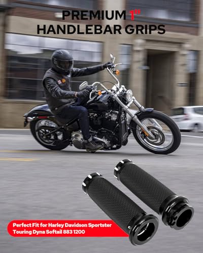 Benlari 1 Inch Motorcycle Hand Grips Handlebar Grips Cable Throttle Compatible for Harley Davidson Sportster Touring Dyna Softail Street Glide 883 1200 - color: Black