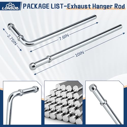 16PCS Universal Exhaust Rubber Hanger Heavy Duty Exhaust Hanger Rod Exhaust Pipe Hanger Weld On - 3/8" Rod 7.6" Long + Straight 10" Long