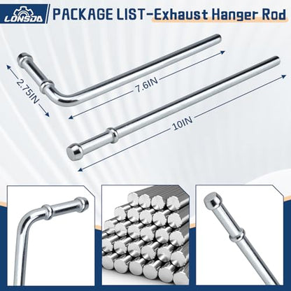 16PCS Universal Exhaust Rubber Hanger Heavy Duty Exhaust Hanger Rod Exhaust Pipe Hanger Weld On - 3/8" Rod 7.6" Long + Straight 10" Long