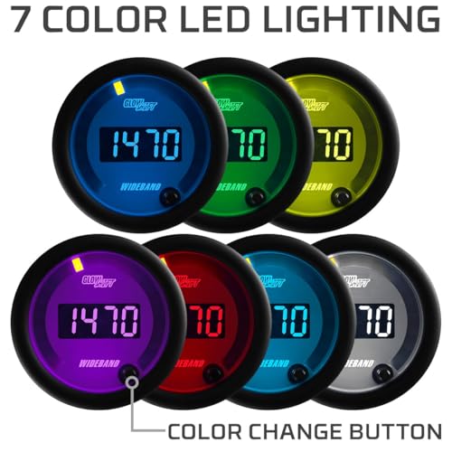 GlowShift White 7 Color Digital Wideband Air Fuel Gauge Kit, 2-1/16" 52mm