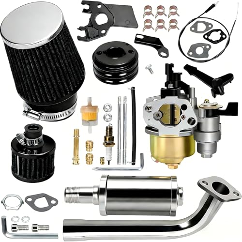 YOXUFA 212cc Carburetor Stage 2 Kit Replacement for Predator 212cc 224cc 196cc 200cc GX200 6.5hp Coleman CT200U BT200X KT196 Baja MB200 Mini Bike Go Kart Performance Parts with Exhaust Pipe Muffler - color: black