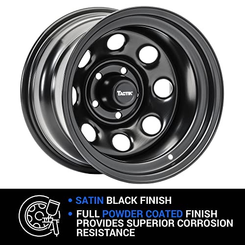 TACTIK Circle 8 Classic 15 Inch Steel Wheel, Black - 15x8, 5x4.5 / 5x114.3 Bolt Pattern (-12.7mm Offset), 4" Backspace - Fits Jeep 1984-2006 Wrangler Wagoneer Comanche Grand Cherokee TJ YJ MJ ZJ XJ LJ