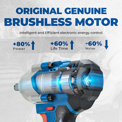 Dong Cheng 20V Brushless Impact Wrench, 670ft-lbs(910N.m) 1/2 Impact Gun - style: 1x4.0Ah Battery