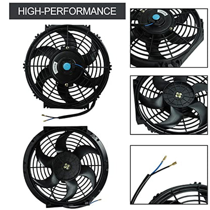 10" Universal Slim Fan Push Pull Electric Radiator 12V 80W High Performance Cooling Fan with Thermostat Wiring Switch Relay Mount Kit Black - size: 10 Inch