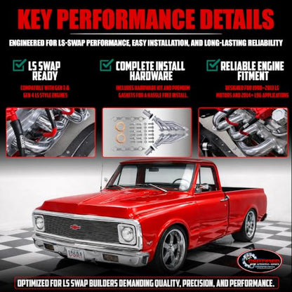 LS Swap Ceramic Coated Shorty Headers High Performance Thermal Barrier Coating Block Hugger Exhaust Headers MLS & Copper Gaskets 2.5 Inch 3 Bolt Collectors Fits 4.8 5.3 6.0 LS1 LS2 LS3 S10 C10 K10