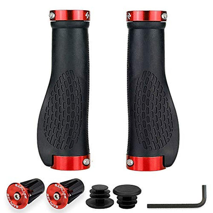 SAPLIZE Bike Handlebar Grips, Ergonomic Design, Wide Palm Support Rubber Bike Grips, Double Lock-on, for Mountain Road MTB Bike, Urban Bikes Scooters, Multi-Color Options - color: Black+Red