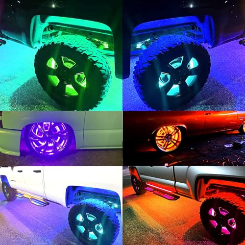 17" RGBW Wheel Light Pro Series with Brake Sync and White Ground Illumination, IP68 Waterproof Smart Rim Light Kit, Reinforced Frame, High Density 5199pcs 5050 SMD LEDs for Trucks, Off-Road Vehicles. - size: 17" RGBW Pro Max