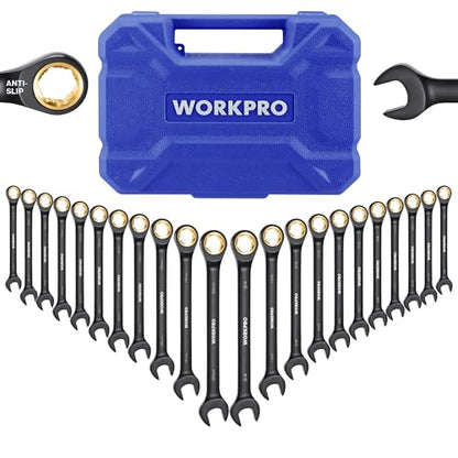 WORKPRO 22-Piece Ratcheting Wrench Set, Metric 6-18mm & SAE 1/4-3/4" - style: Regular