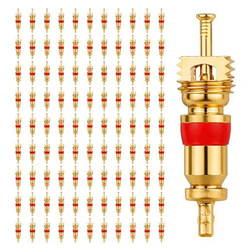 100 PCS Tire Valve Core, American/US Tyre Valve Stem Cores Part Replacement, Leakproof Tire Repair Valves Core for Automotive, Bicycle, Motorcycle & Air Conditioning (Golden) - color: Golden