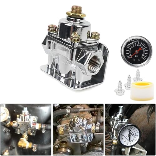 12-804 Fuel Pressure Regulator 1-4 PSI, 3/8 Inch NPT Ports with Gauge Kit, Compatible with Holley 12-804, Replacement for Car & Small Engine