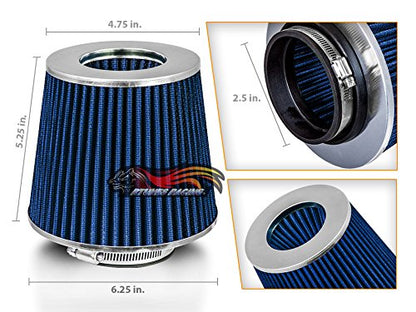 Rtunes Racing 2.5-Inch 63.5mm Washable Dry Clamp-On Cone Air Filter, Blue - size: Standard 2.5"
