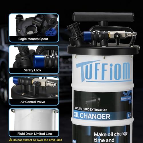 TUFFIOM Manual & Pneumatic Oil Extractor Pump 6.5L, Industrial Fluid Transfer Pump w/Complete Kit for Car Truck Motorcycle Boat ATV, Efficient Oil Change Tool with Dipstick Hose & Storage, Blue-Black