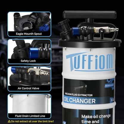 TUFFIOM Manual & Pneumatic Oil Extractor Pump 6.5L, Industrial Fluid Transfer Pump w/Complete Kit for Car Truck Motorcycle Boat ATV, Efficient Oil Change Tool with Dipstick Hose & Storage, Blue-Black