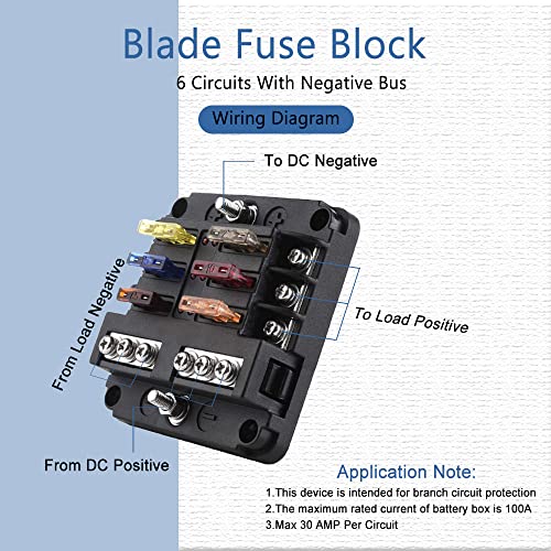 12V Fuse Block, Waterproof 6 Way Fuse Box with LED Indicator for 12V/24V Automotive Golf Cart Truck Car Boat Marine RV Motorcycle - color: 6 Way Fuse Box