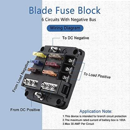 12V Fuse Block, Waterproof 6 Way Fuse Box with LED Indicator for 12V/24V Automotive Golf Cart Truck Car Boat Marine RV Motorcycle - color: 6 Way Fuse Box