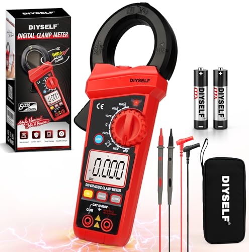 DIYSELF Clamp Meter, Digital Multimeter 6000 Counts, AC/DC Current &Voltage