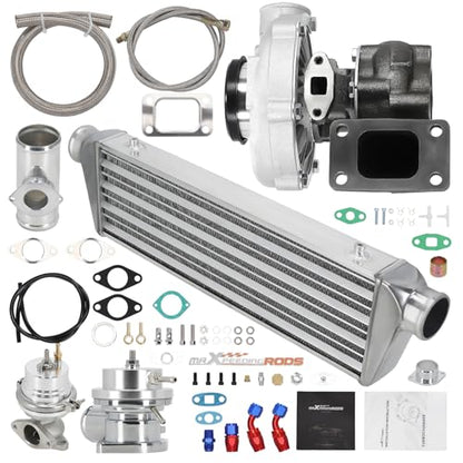 maXpeedingrods T04E T3 T4 Turbo Turbocharger Kit 400HP with Wastegate + Oil Feed Return Line Kit