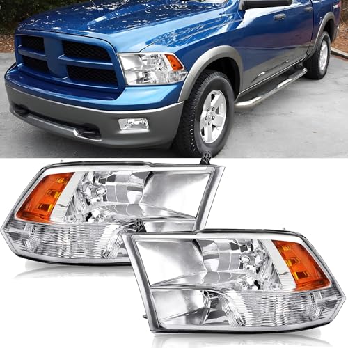 Headlights Assembly Replacement for 2009-2018 Dodge Ram 1500 - color: Chrome Housing Amber Reflector