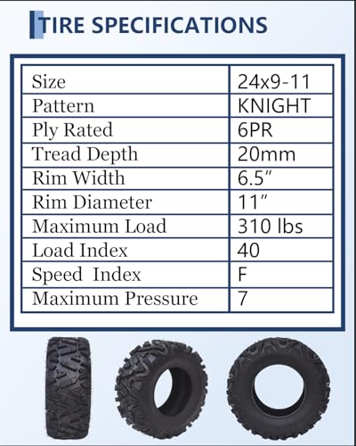 Garvee Set of 4 ATV UTV Tires 24x8-12 Front & 24x9-11 Rear, 6 PR Tubeless All-Terrain Tires for Mud, Dirt, Desert, Rock - Replacement Tires - size: 24x9-11 & 24x8-12, style: Pattern A