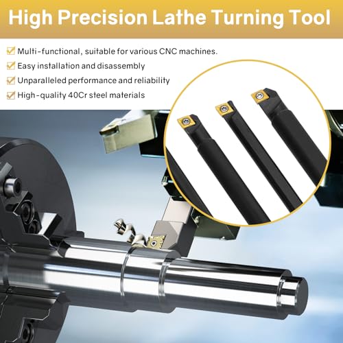 S06K/S07K/S08K/S10K/S12M-SCLCR06 Indexable Lathe Turning Tool 15Pcs Kit, 5Pcs Metal Lathe Tools Holder Set, with 10Pcs CCM21.51/CCMT060204 Carbide Inserts Turning Inserts Carbide Turning Tool - style: 5pcs SCLCR06 Shanks+10pcs Inserts