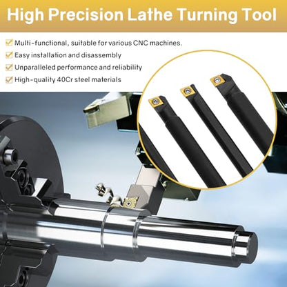 S06K/S07K/S08K/S10K/S12M-SCLCR06 Indexable Lathe Turning Tool 15Pcs Kit, 5Pcs Metal Lathe Tools Holder Set, with 10Pcs CCM21.51/CCMT060204 Carbide Inserts Turning Inserts Carbide Turning Tool - style: 5pcs SCLCR06 Shanks+10pcs Inserts