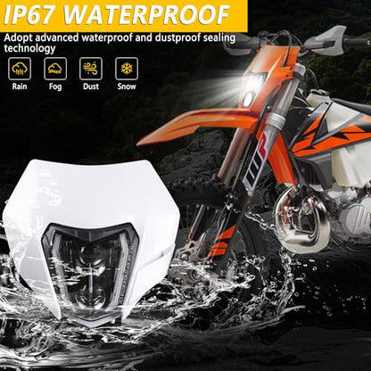 RAMJET4X4 LED Motorcycle Headlight Dirt Bike DRL Headlamp with Bezel Compatible With Motocross Pit Bike Enduro ATV Supermoto 150 250 350 450 500 SX XCW EXC SXF XC SMC R 690 - color: white