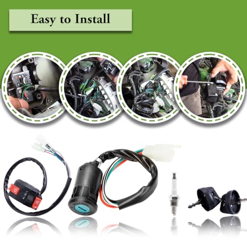 3 Function Left Starter Switch Assembly+4 Wires Ignition Switch Key with Cap Fit for 50cc 70 cc 90cc 110cc 125cc 150cc TaoTao Coolster SUNL Chinese ATV Quad 4 Wheeler Apollo Dirt Bike Scooter