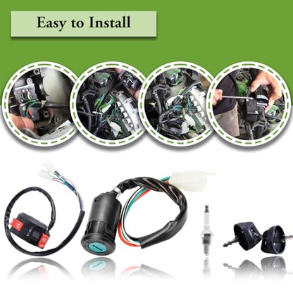 3 Function Left Starter Switch Assembly+4 Wires Ignition Switch Key with Cap Fit for 50cc 70 cc 90cc 110cc 125cc 150cc TaoTao Coolster SUNL Chinese ATV Quad 4 Wheeler Apollo Dirt Bike Scooter