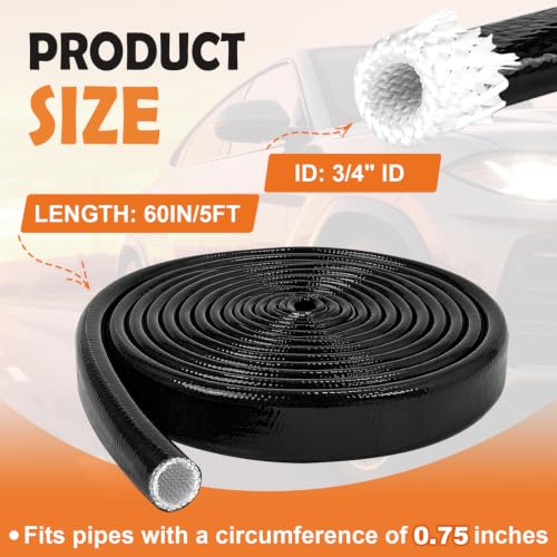 Silicone Fuel Line & Wire Heat Shield Sleeve for Automotive, 3/4"I.D. x 5FT - size: 3/4" I.D. x 5FT