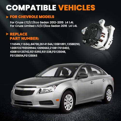 쉐보레 크루즈 2012 2013 2014 2015, Cruze Limited 2016, L4 1.4L, 12V 130Amp 교류 발전기 교체 11654N 13581891 13588290 13597227, 시계 방향 5그루브 클러치 풀과 호환되는 교류 발전기 리 - size: 13573791