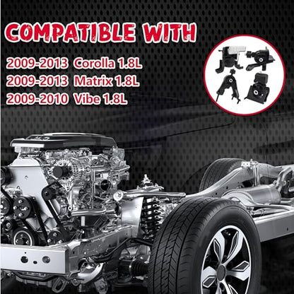 Engine Motor and Transmission Mount Kit Compatible with 2009 2010 2011 2012 2013 Corolla 1.8L & Matrix 1.8L, 2009-2010 Vibe 1.8L FWD 4-Piece Set, A62027 A62039 A62023 A62015 - size: 2009-2010 Vibe 1.8L FWD