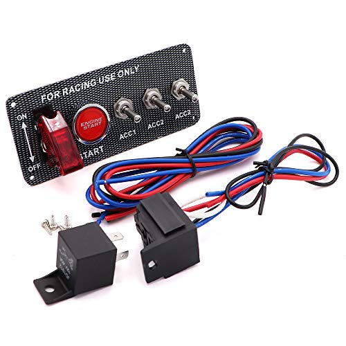 Ignition Switch Panel Kit, DC 12V 5 in 1 Car Engine Start Push Button LED Carbon Fiber Toggle Switch Panel for Racing Car - size: 5 Gang