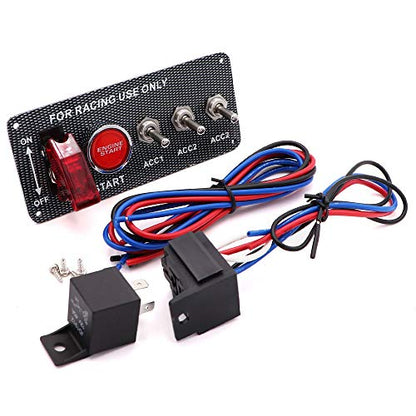 Ignition Switch Panel Kit, DC 12V 5 in 1 Car Engine Start Push Button LED Carbon Fiber Toggle Switch Panel for Racing Car - size: 5 Gang