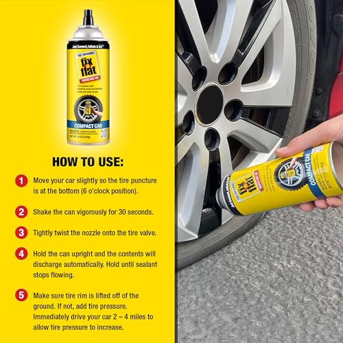 Fix-A-Flat S60410 Aerosol Emergency Flat Tire Repair and Inflator, for Compact Tires, Eco-Friendly Formula, Universal Fit for All Compact Cars, 12 oz. (Pack of 1) - size: Compact Car