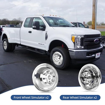 hightall 17 Wheel Simulators, 17" 8 Lug 4 Hand Holes Stainless Steel Hubcaps,Polished Surface,2Pcs Front Wheel/2Pcs Rear Wheel,Bolts On Wheel Cover Set Compatible with Ford 2005-2025 F350 Truck - size: 17” For 2005-2025 F350