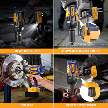 ACROPOW Cordless Impact Wrench 1/2" for Dewalt 20V Battery - size: 1700 FT-LBS
